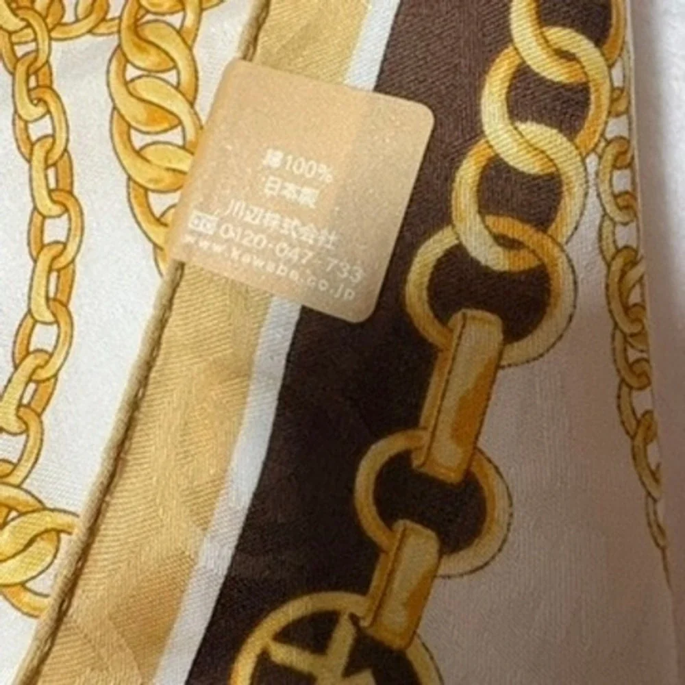 Vtg MICHAEL KORS Scarf Handkerchief Chain Link Cotton White Brown 20